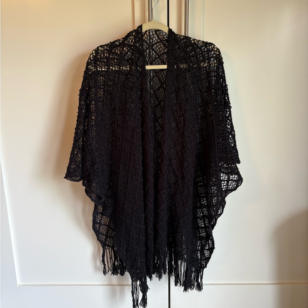 Charming Charlie Black Crochet Kimono Top